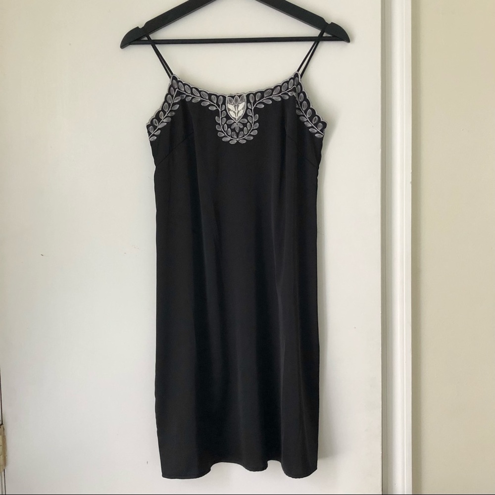 AQUA Embroidered Satin Slip Dress